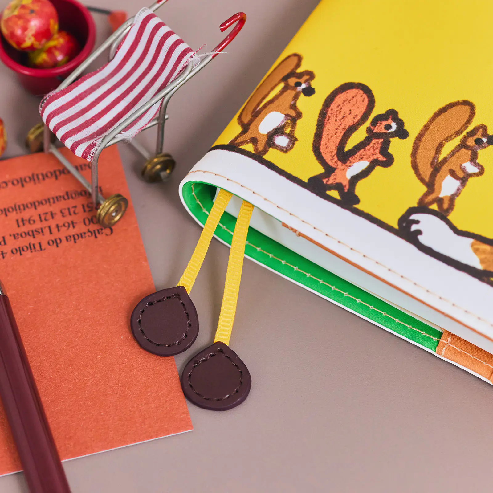 Hobonichi 2026 A5 Cousin Cover: 100%ORANGE - Where’s the Squirrel Going - Image 6