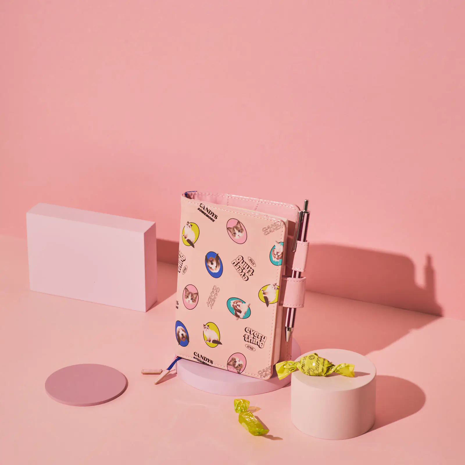 Hobonichi 2026 A6 Planner Cover: Candy Stripper - Random Dog & Cat (Pink) - Image 6