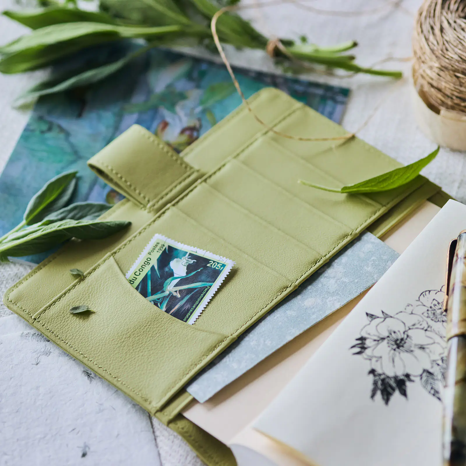 Hobonichi 2026 A6 Planner Cover: Leather - Sage Green - Image 4