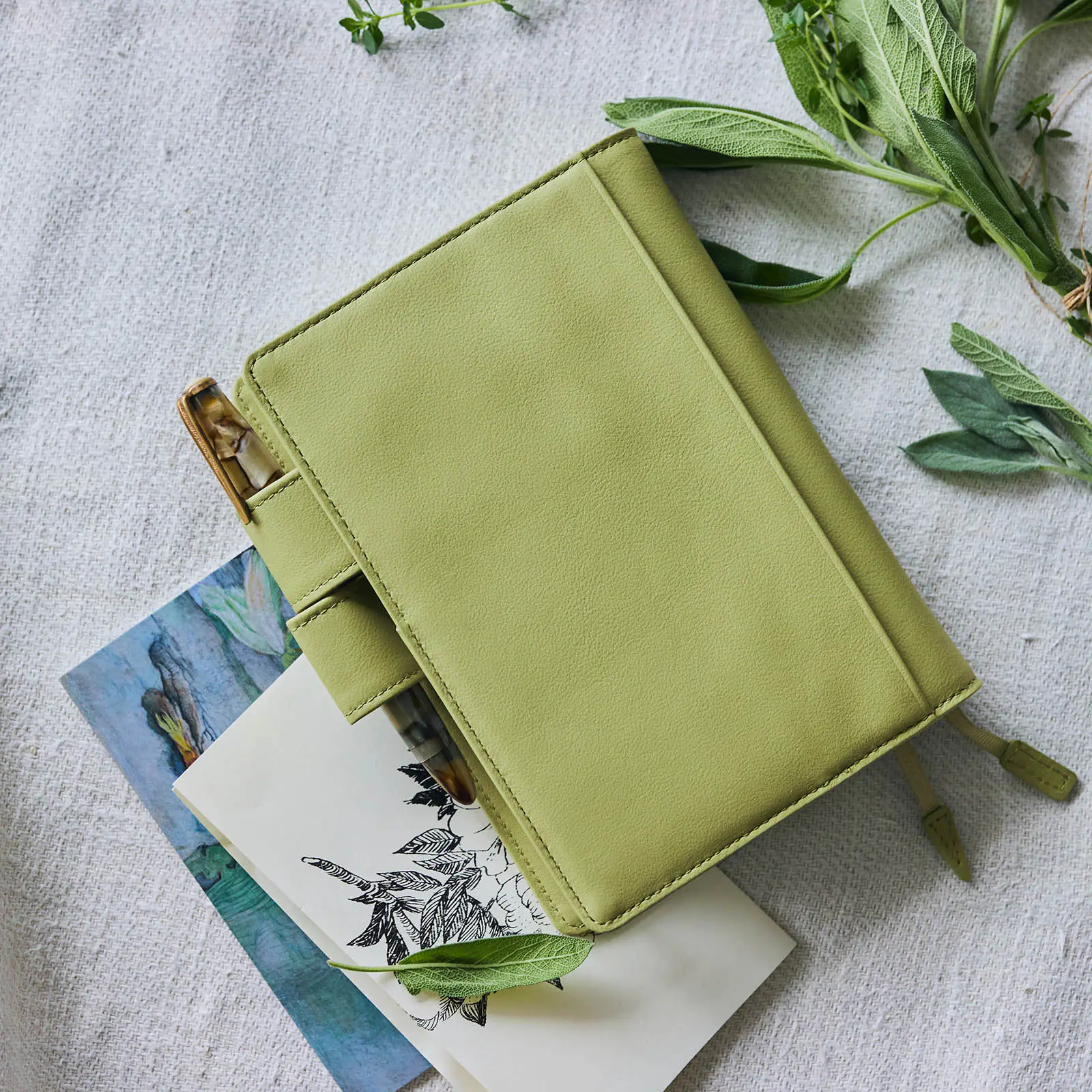 Hobonichi 2026 A6 Planner Cover: Leather - Sage Green - Image 5