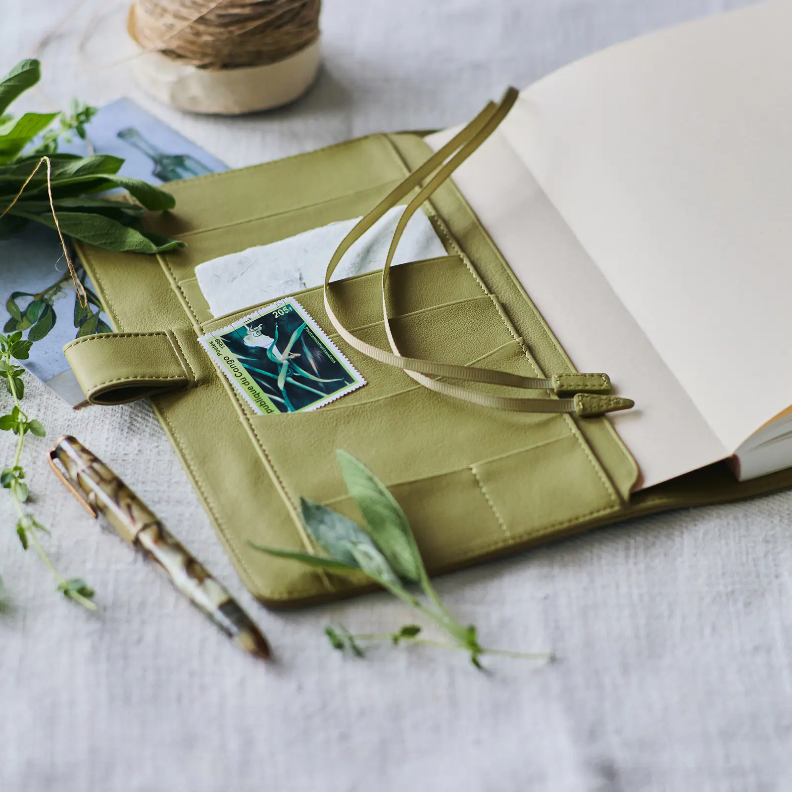 Hobonichi 2026 A5 Cousin Cover: Leather - Sage Green - Image 4