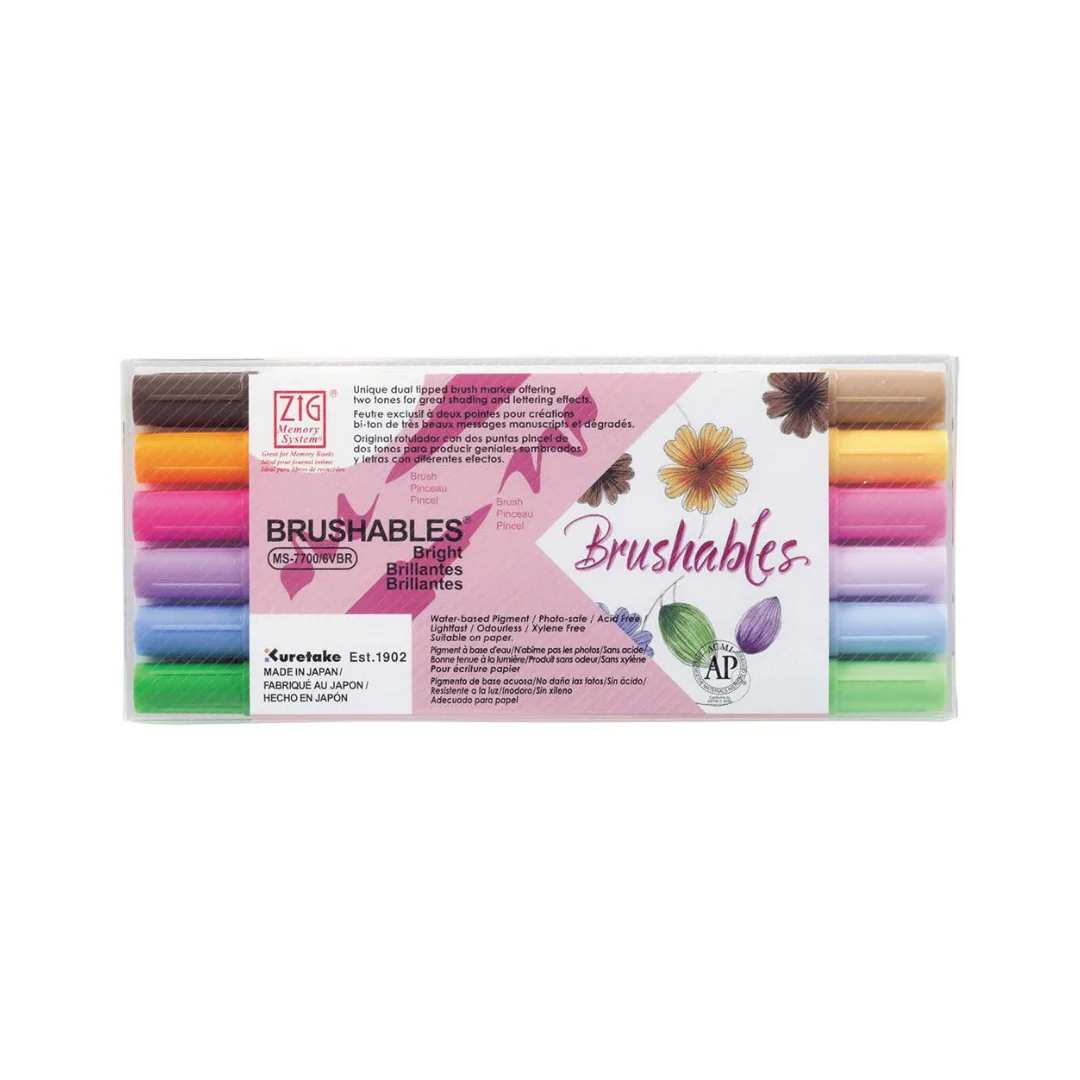 Kuretake ZIG Memory System Brushables Bright 6-Colour Set
