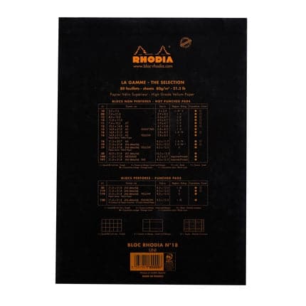 Rhodia No. 18  Head Stapled A4 Plain Pad (Orange or Black) - Image 3