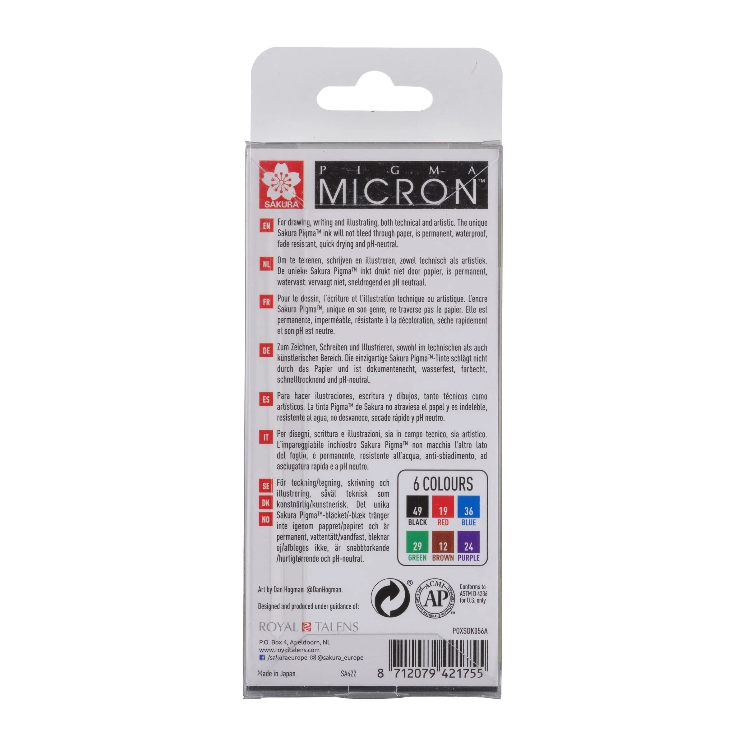 Sakura Pigma Micron 05 Wallet of 6 - Basic Colours - Image 3