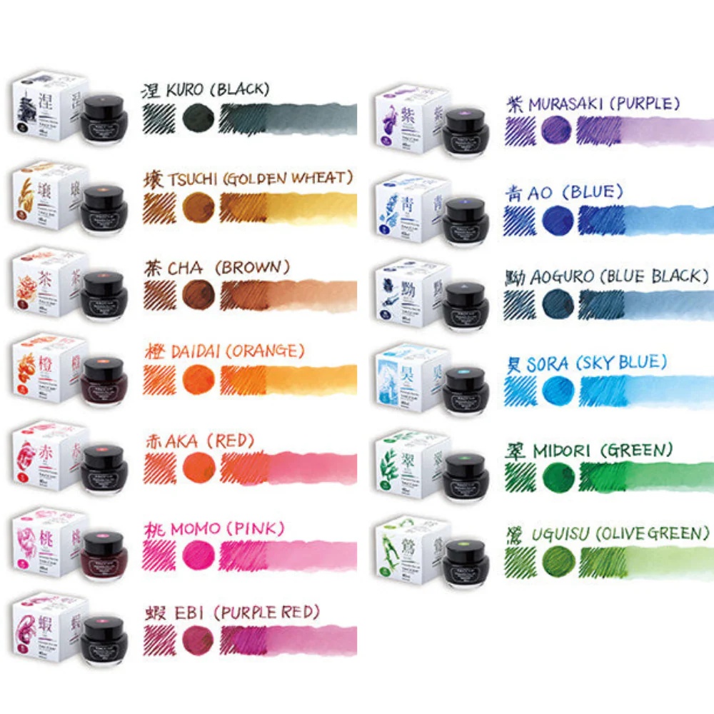Taccia Sunao-iro Fountain Pen Ink Bottle 40ml - Subtle Colours