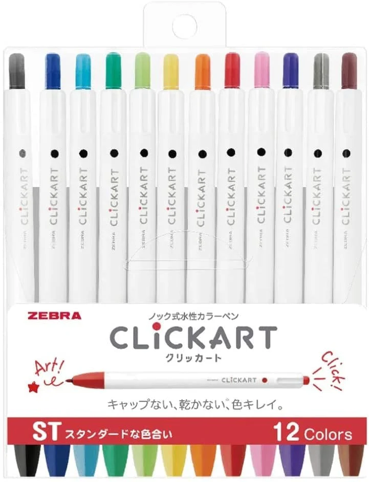 Zebra Clickart Marker Pens - Set of 12 (Standard, Light or Dark Colours)