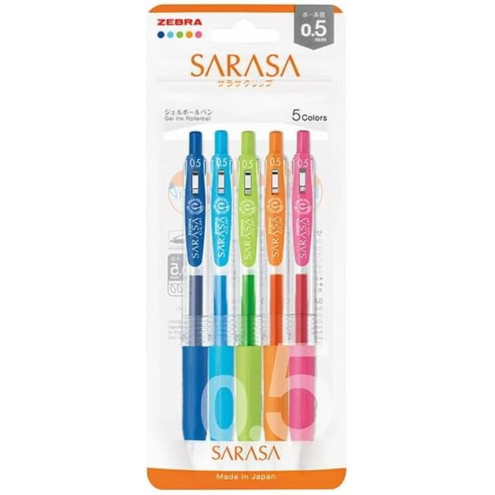 Zebra Sarasa Clip Gel Pen Set – 0.5mm & 0.7mm – 5 Colours
